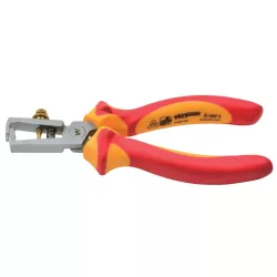   Villanyszerelő kábelcsupaszító fogó, Whirlpower 15706, piros/sárga, 180 mm, maximum 6,0 mm vezetékhez, szigetelés: 1000 V, DIN5743 szabvány, króm-vanádium acél, műanyag markolat