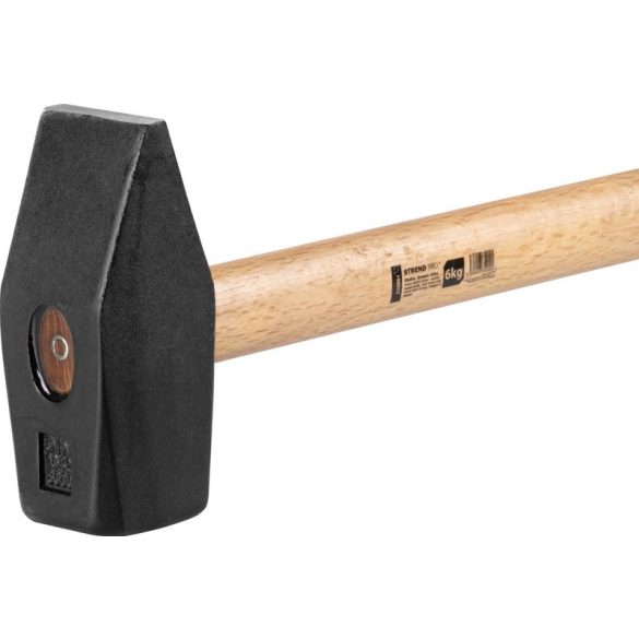 Lakatoskalapács, Strend Pro HM131, fekete, 6000 g, fa nyél, acél fej, DIN 1042, lapos/hegyes