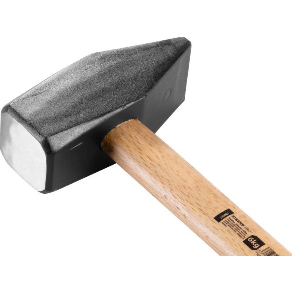 Lakatoskalapács, Strend Pro HM131, fekete, 6000 g, fa nyél, acél fej, DIN 1042, lapos/hegyes