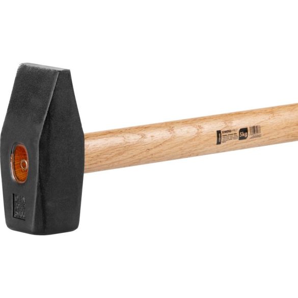 Lakatoskalapács, Strend Pro HM131, fekete, 5000 g, fa nyél, acél fej, DIN 1042, lapos/hegyes