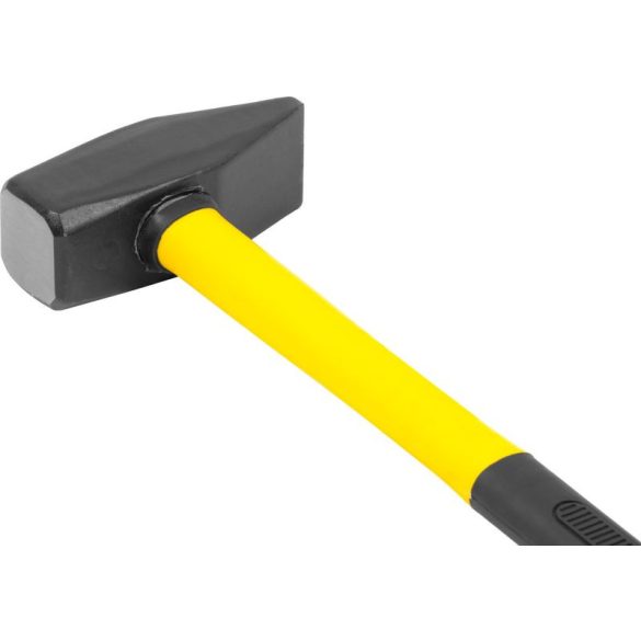 Lakatoskalapács, Strend Pro HM111, sárga/fekete, 3000 g, üvegszálas nyél, acél fej, DIN 1041, TUV/GS minősítés, lapos/hegyes