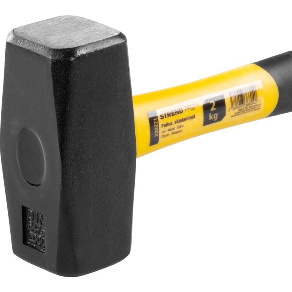 Lakatoskalapács, Strend Pro HS0524, sárga/fekete, 2000 g, üvegszálas nyél, acél fej, DIN 6475, lapos/lapos
