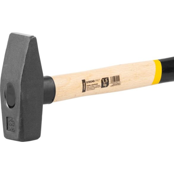 Lakatoskalapács, Strend Pro HM100, szürke, 1500 g, fa nyél, acél fej, DIN 1041, lapos/hegyes