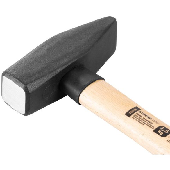 Lakatoskalapács, Strend Pro HM100, szürke, 1500 g, fa nyél, acél fej, DIN 1041, lapos/hegyes