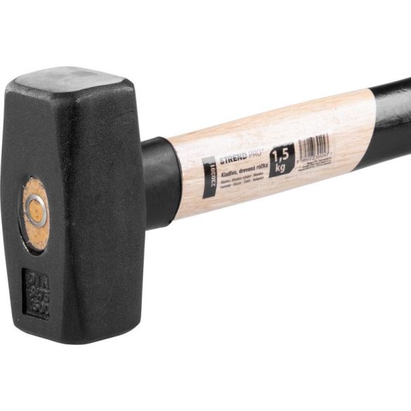 Lakatoskalapács, Strend Pro HS0301, fekete, 1500 g, fa nyél, acél fej, univerzális, DIN 6475, lapos/lapos