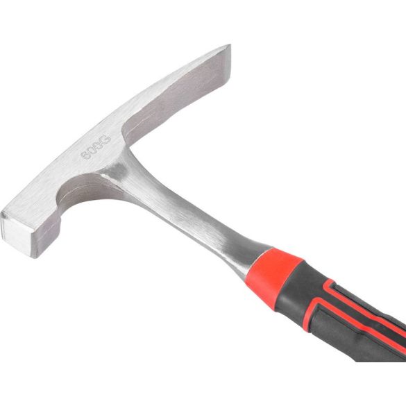 Kőműveskalapács, Strend Pro Premium ComfortGrip DL502, fekete/piros, 600 g, üvegszálas nyél, acél fej