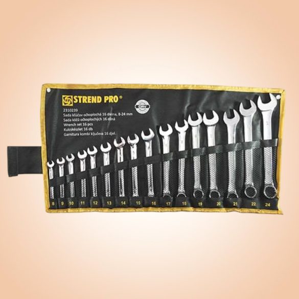 Csillag-villáskulcs-készlet, Strend Pro HR31585, ezüst, 16 részes, 8–24 mm, Cr-V