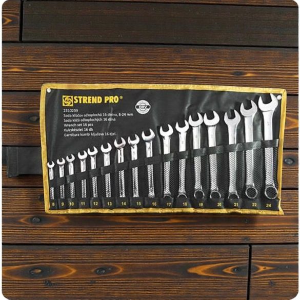 Csillag-villáskulcs-készlet, Strend Pro HR31585, ezüst, 16 részes, 8–24 mm, Cr-V