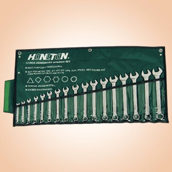 Csillag-villáskulcs-készlet, Honiton 1517HCWPE, ezüst, 17 részes, 6–22 mm