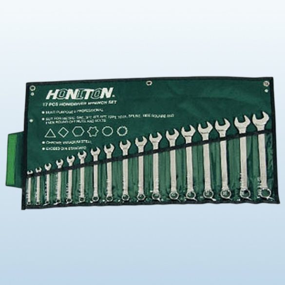 Csillag-villáskulcs-készlet, Honiton 1517HCWPE, ezüst, 17 részes, 6–22 mm
