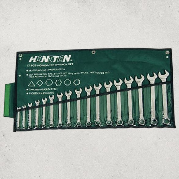 Csillag-villáskulcs-készlet, Honiton 1517HCWPE, ezüst, 17 részes, 6–22 mm