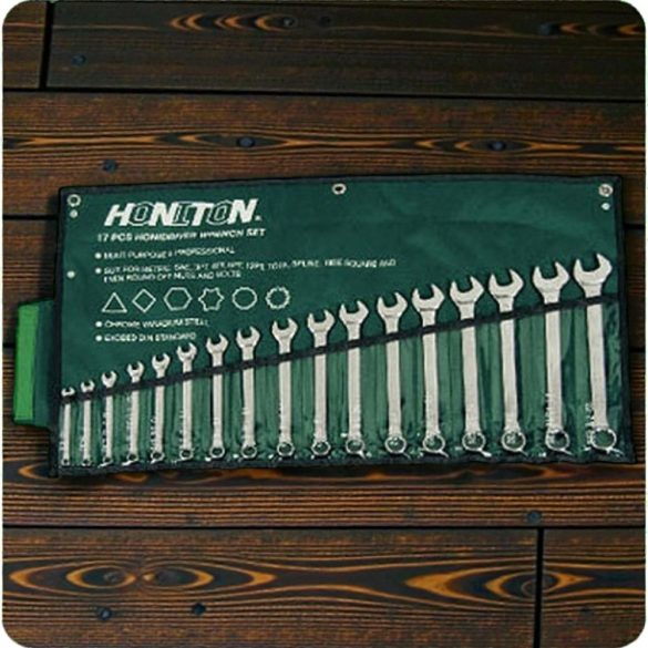 Csillag-villáskulcs-készlet, Honiton 1517HCWPE, ezüst, 17 részes, 6–22 mm
