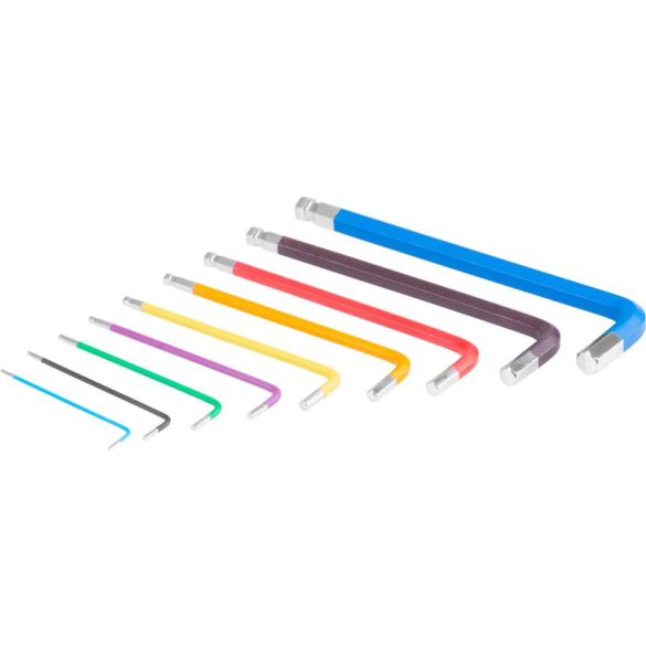 Imbuszkulcs készlet, Strend Pro, színes, 9 részes, 1,5 – 10 mm, Cr-V, gömbfejes, színkódolt