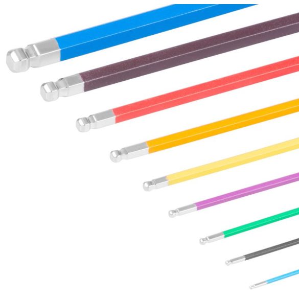 Imbuszkulcs készlet, Strend Pro, színes, 9 részes, 1,5 – 10 mm, Cr-V, gömbfejes, színkódolt