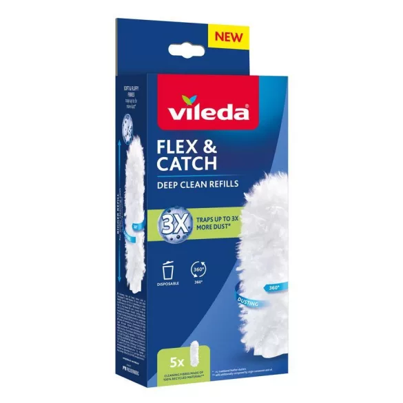 Portörlő pótszál, Vileda Flex&Catch, fehér, 5 db, utángyártott, 360°-os szálborítás, puha bolyhos szálak