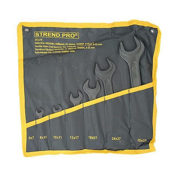 Villáskulcs-készlet, Strend Pro HR34181, fekete, 7 részes, 6 x 7 - 30 x 32 mm, DIN 895