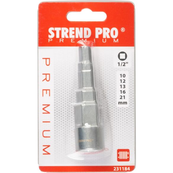 Dugófej, Strend Pro Premium Uni-Ra1, ezüst, 10–12–13–16–20 mm, 1/2'', Cr-V, lépcsős, univerzális