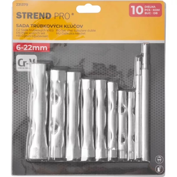 Csőkulcs-készlet, Strend Pro WT3008, ezüst, 10 részes, 6–22 mm, kétoldalas