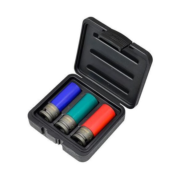 Dugófej-készlet, Whirlpower 1274-0603, színes, 3 részes, 17, 19, 21 mm, 1/2", színkódolt