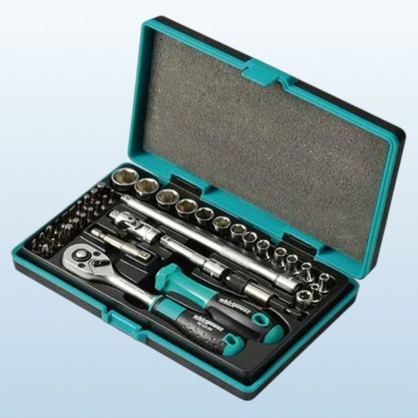 Dugókulcs-készlet, Whirlpower 1612-1542S, fekete doboz, 42 részes, 1/4", Cr-V, racsnis