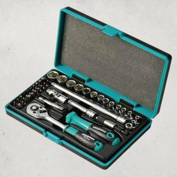 Dugókulcs-készlet, Whirlpower 1612-1542S, fekete doboz, 42 részes, 1/4", Cr-V, racsnis