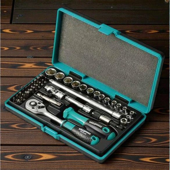 Dugókulcs-készlet, Whirlpower 1612-1542S, fekete doboz, 42 részes, 1/4", Cr-V, racsnis