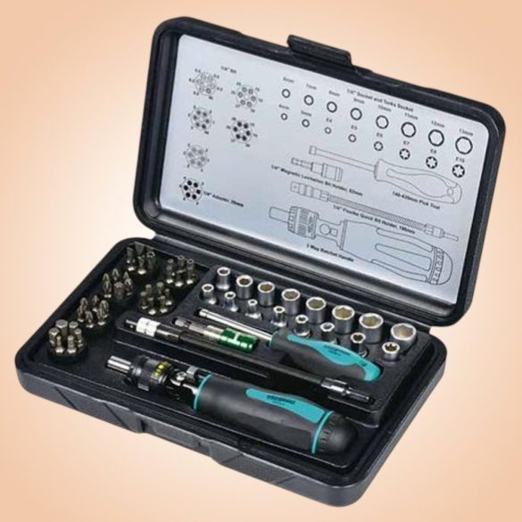 Dugókulcs-készlet, Whirlpower 96-5856, fekete doboz, 56 részes, 1/4", racsnis