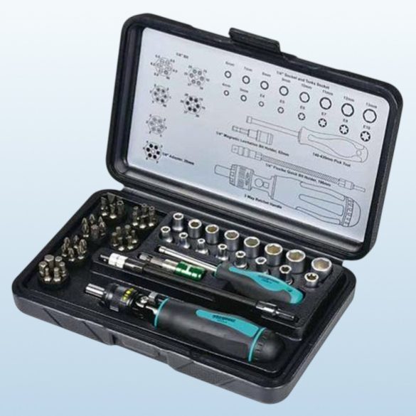 Dugókulcs-készlet, Whirlpower 96-5856, fekete doboz, 56 részes, 1/4", racsnis