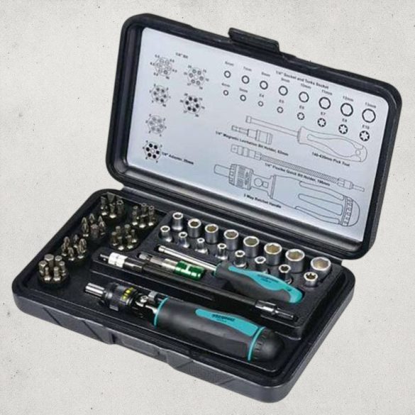 Dugókulcs-készlet, Whirlpower 96-5856, fekete doboz, 56 részes, 1/4", racsnis