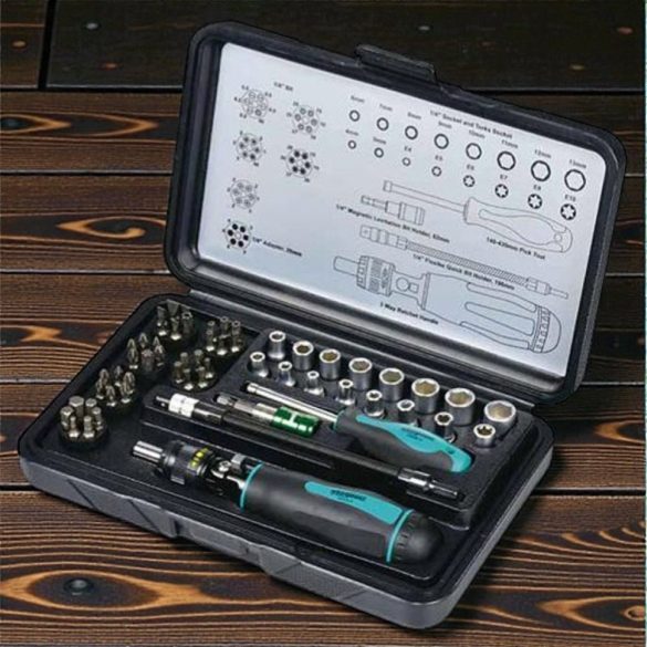 Dugókulcs-készlet, Whirlpower 96-5856, fekete doboz, 56 részes, 1/4", racsnis