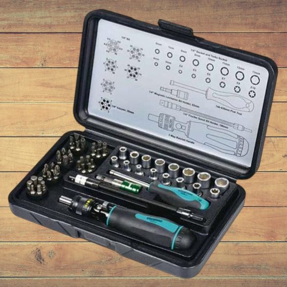 Dugókulcs-készlet, Whirlpower 96-5856, fekete doboz, 56 részes, 1/4", racsnis