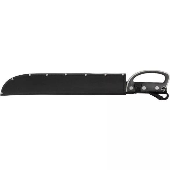 Bozótvágó kés, Strend Pro Garden Tactical, fekete, 61 cm/45 cm pengehossz, fűrészfogakkal, acél penge, kézvédővel, övhurokkal