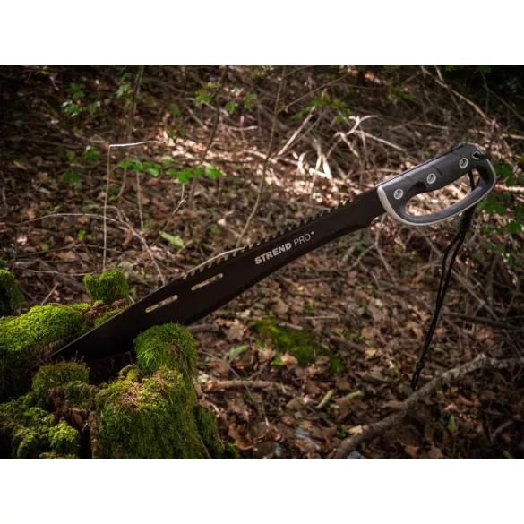 Bozótvágó kés, Strend Pro Garden Tactical, fekete, 61 cm/45 cm pengehossz, fűrészfogakkal, acél penge, kézvédővel, övhurokkal