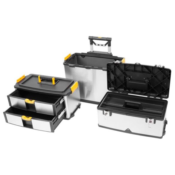 Szerszámosláda, Strend Pro TBx3042-F, ezüst, 36 kg teherbírás, kerekes, fogantyúval, rozsdamentes acél