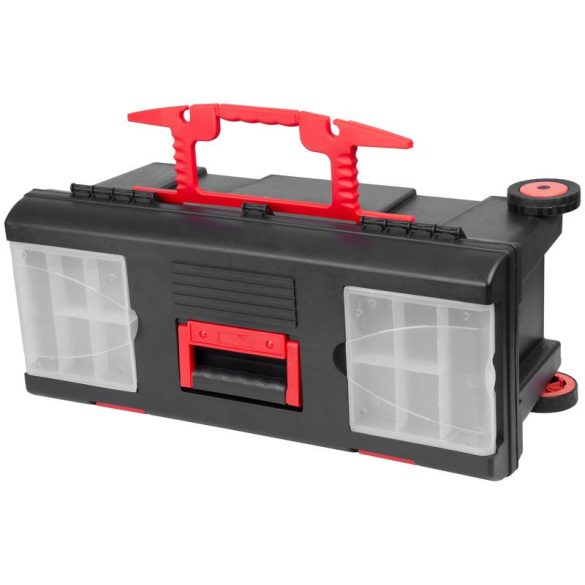 Szerszámosdoboz, Strend Pro HL3050, fekete, kerekes, kihúzható fogantyú, 15 kg teherbírás, átlátszó fedél, PVC, többfunkciós