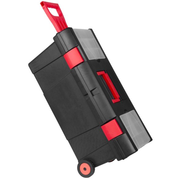 Szerszámosdoboz, Strend Pro HL3050, fekete, kerekes, kihúzható fogantyú, 15 kg teherbírás, átlátszó fedél, PVC, többfunkciós