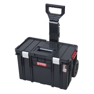 Szerszámosláda, Qbrick Patrol System Two Cart Plus Vario, 53 × 38,5 × 69 cm, fekete, 38 l, teleszkópos fogantyú, 2 állítható válaszfal