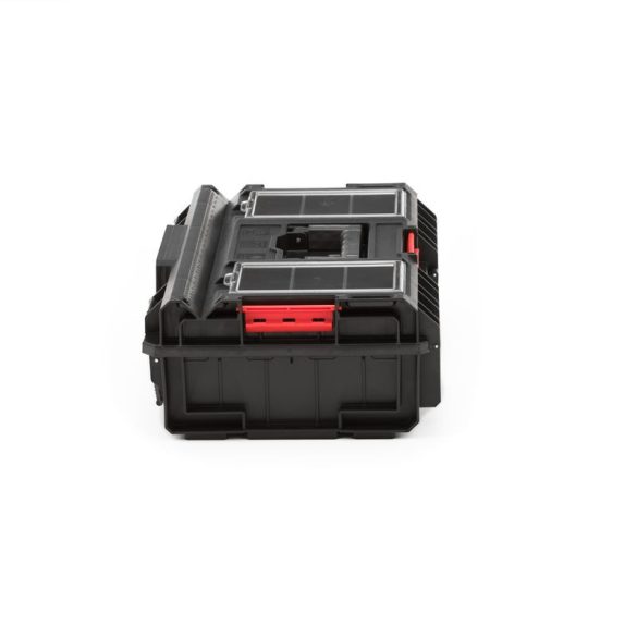 Szerszámosdoboz, Qbrick Patrol System One 200 Profi, 58,5 x 38,5 x 19 cm, fekete, 15,5 l, víz- és porálló, hermetikus, rekeszes rendezővel, 120 kg teherbírás