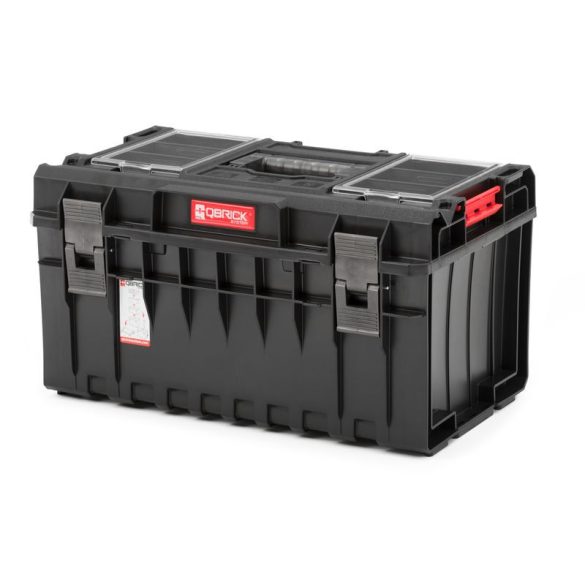 Szerszámosláda, Qbrick Patrol System One 350 Profi, 58,5 × 38,5 × 32 cm, fekete, 38 l, por- és vízálló, megerősített fedél, kivehető multi rekesz, 120 kg teherbírás