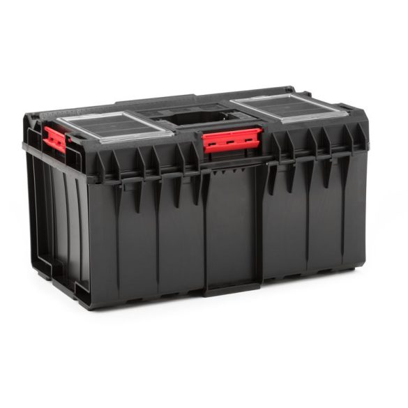 Szerszámosláda, Qbrick Patrol System One 350 Profi, 58,5 × 38,5 × 32 cm, fekete, 38 l, por- és vízálló, megerősített fedél, kivehető multi rekesz, 120 kg teherbírás