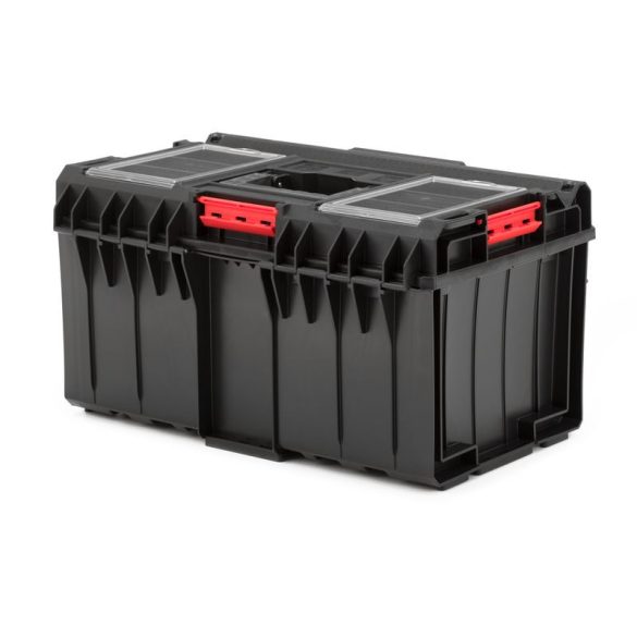 Szerszámosláda, Qbrick Patrol System One 350 Profi, 58,5 × 38,5 × 32 cm, fekete, 38 l, por- és vízálló, megerősített fedél, kivehető multi rekesz, 120 kg teherbírás