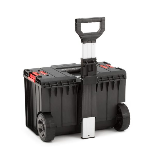 Szerszámosláda, Qbrick Patrol System One Cart Basic, 58,5 × 43,8 × 69 cm, fekete, 50 l, kerekes, teleszkópos fogantyú, por- és vízálló, moduláris, PRO kompatibilis