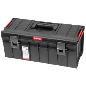 Szerszámosdoboz, Qbrick Patrol System Pro 600 Basic, 54,5 × 27 × 24,6 cm, fekete, 22 l, tömítéssel, fedélbe épített vágásvezetővel, poliamid oldalsó csatlakozókkal