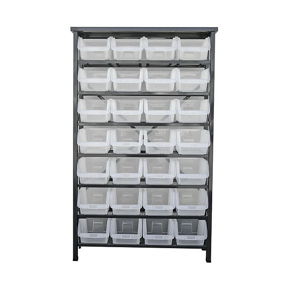 Rendszerező állvány, Strend Pro HL3205, 94 x 30 x 150 cm, szürke, műanyag dobozokkal, 28 extra nagy tárolóhely