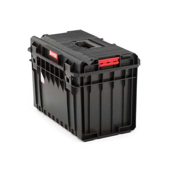 Szerszámosláda, Qbrick Patrol System One 450 Basic, 58,5 × 38,5 × 42 cm, fekete, 52 l, víz- és porálló, hermetikus, cserélhető rekeszekkel, 120 kg teherbírás