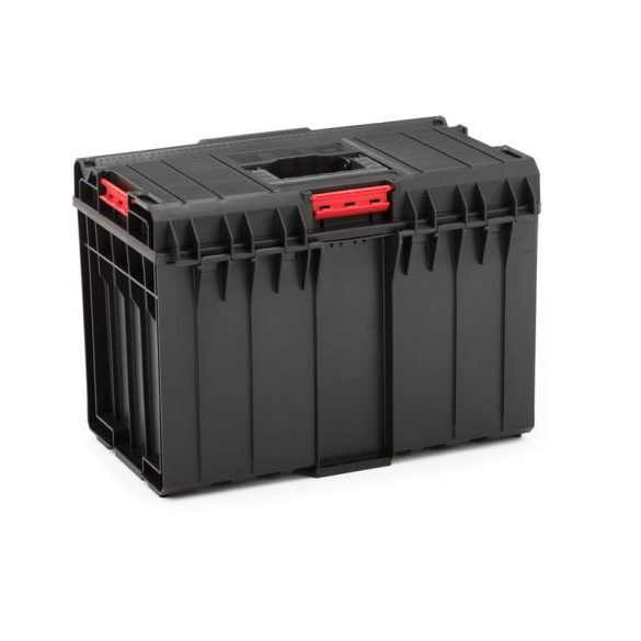 Szerszámosláda, Qbrick Patrol System One 450 Basic, 58,5 × 38,5 × 42 cm, fekete, 52 l, víz- és porálló, hermetikus, cserélhető rekeszekkel, 120 kg teherbírás