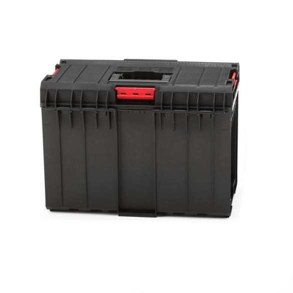 Szerszámosláda, Qbrick Patrol System One 450 Basic, 58,5 × 38,5 × 42 cm, fekete, 52 l, víz- és porálló, hermetikus, cserélhető rekeszekkel, 120 kg teherbírás