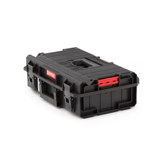 Szerszámosdoboz, Qbrick Patrol System One 200 Basic, 58,5 × 38,5 × 19 cm, fekete, 15,5 l, víz- és porálló, hermetikus zárás, cserélhető rekeszekkel, 120 kg teherbírás