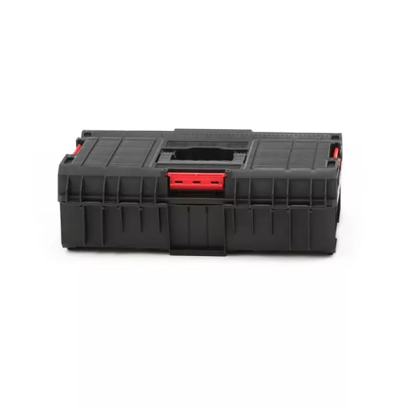 Szerszámosdoboz, Qbrick Patrol System One 200 Basic, 58,5 × 38,5 × 19 cm, fekete, 15,5 l, víz- és porálló, hermetikus zárás, cserélhető rekeszekkel, 120 kg teherbírás