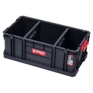 Szerszámosdoboz, Qbrick Patrol System Two Box 200 Flex, 53 × 29,5 × 19,5 cm, fekete, 26 l, két állítható válaszfal, 100 kg terhelhetőség